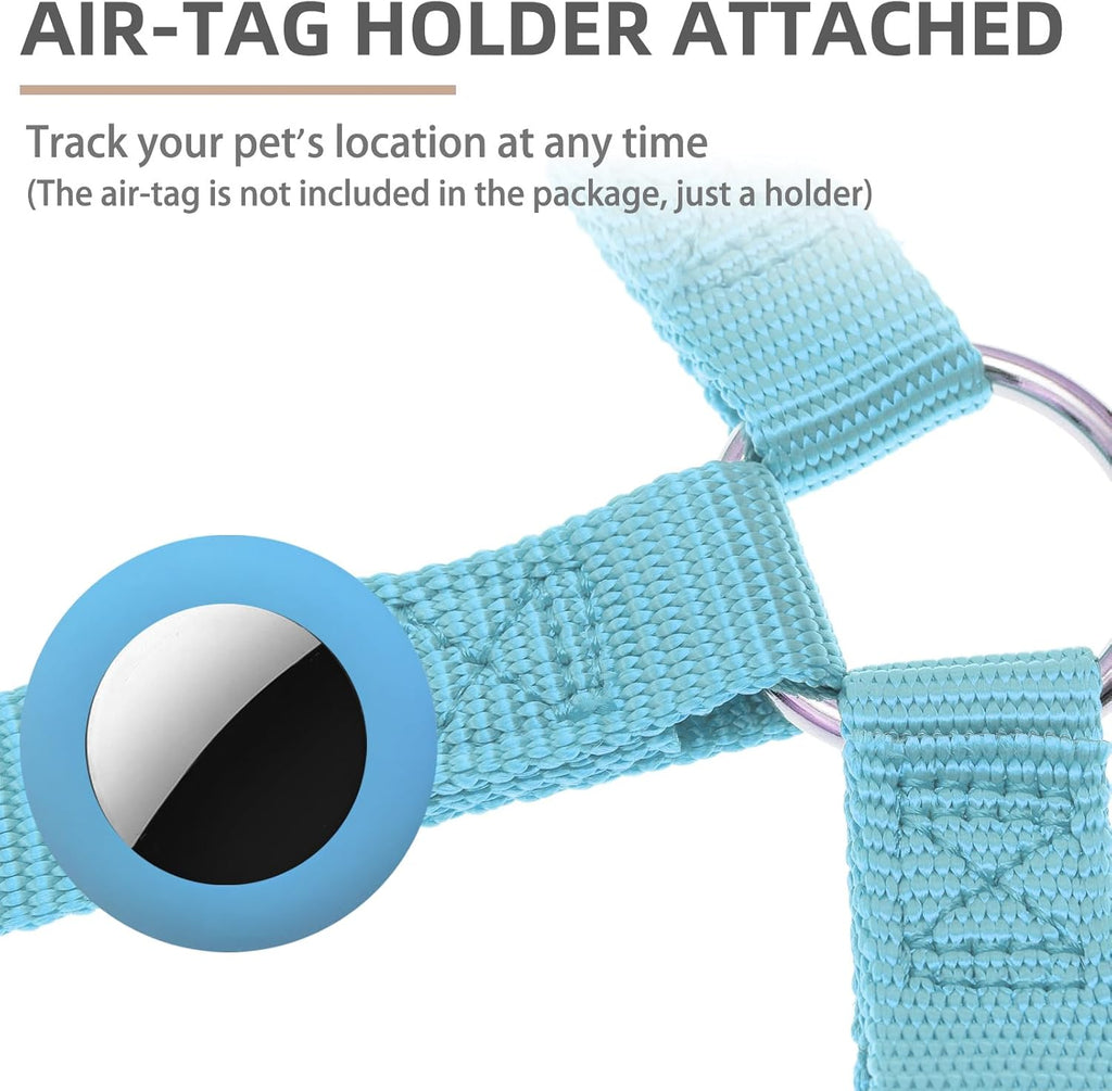 PUPTECK No Pull Dog Harness Soft Adjustable Basic Nylon Step in Puppy Vest Outdoor Walking with ID Tag and A-ir Tag Case, Sky Blue, L