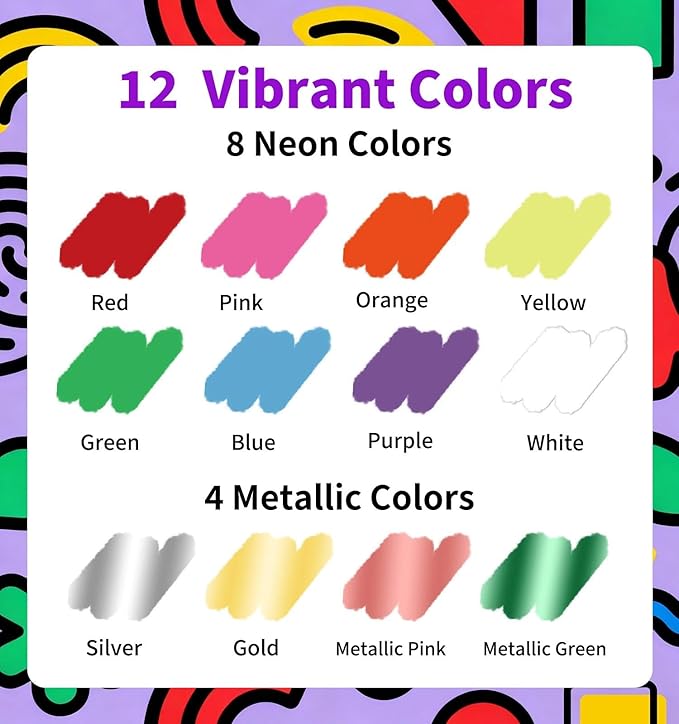 Liquid Chalk Markers for Blackboard, 12 Vibrant Color Dry Erase Marker Pens with 10mm 3 in 1 Wide Reversible Tip, Washable Chalkboard Markers Car Window Paint Pens for Christmas Glass Decor for Kids