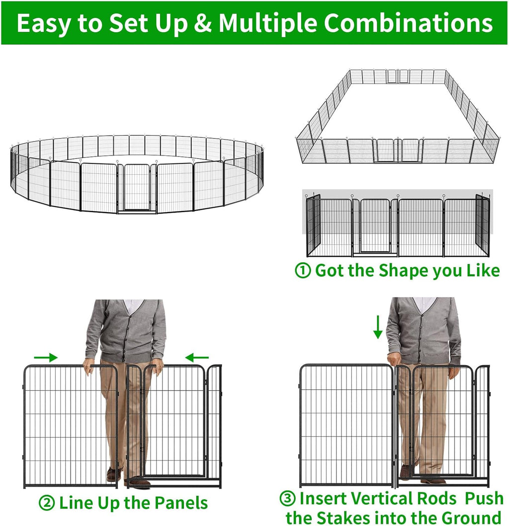 Dog Playpen Outdoor Extra Wide 32 Panels Heavy Duty Dog Fence 40" Height Anti-Rust with Doors Portable for RV Camping Yard, Total 84FT, 561 Sq.ft, Snowy Black