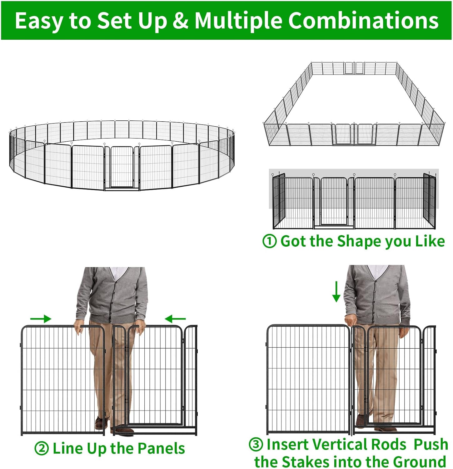 Dog Playpen Outdoor Extra Wide 32 Panels Heavy Duty Dog Fence 40" Height Anti-Rust with Doors Portable for RV Camping Yard, Total 84FT, 561 Sq.ft, Snowy Black