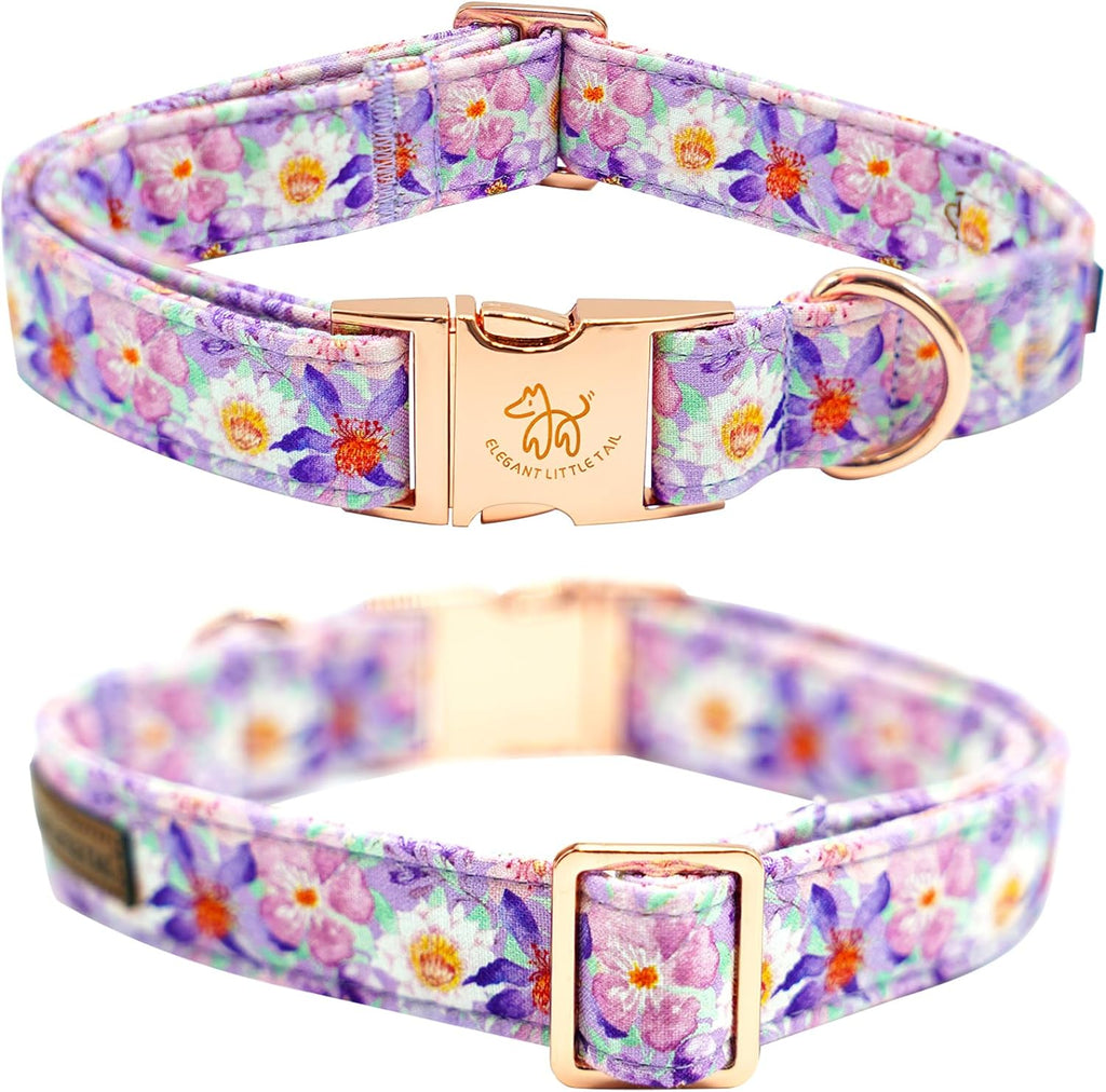 Elegant little tail Dog Collar, Rose Print Pet Collar Summer Dog Collar Durable Metal Buckle Dog Collars Cotton Pet Adjustable Dog Collars for X-Large Dogs