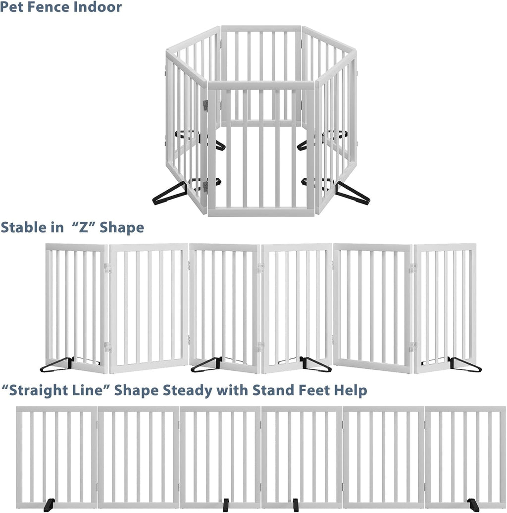Dog Gates for Doorways Extra Wide 110inches (9ft), Wooden Freestanding Pet Gates for Dogs with 4 Support Stands, Foldable Gates for Dogs Indoor