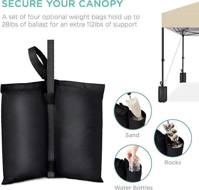 Best Choice Products 12x12ft 1-Person Setup Pop Up Canopy Tent Instant Portable Shelter w/ 1-Button Push, Case, 4 Weight Bags - Sand