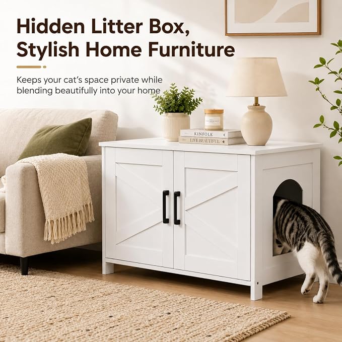 Homhedy Cat Litter Box Enclosure, Wooden Cat Washroom Furniture - Image 4
