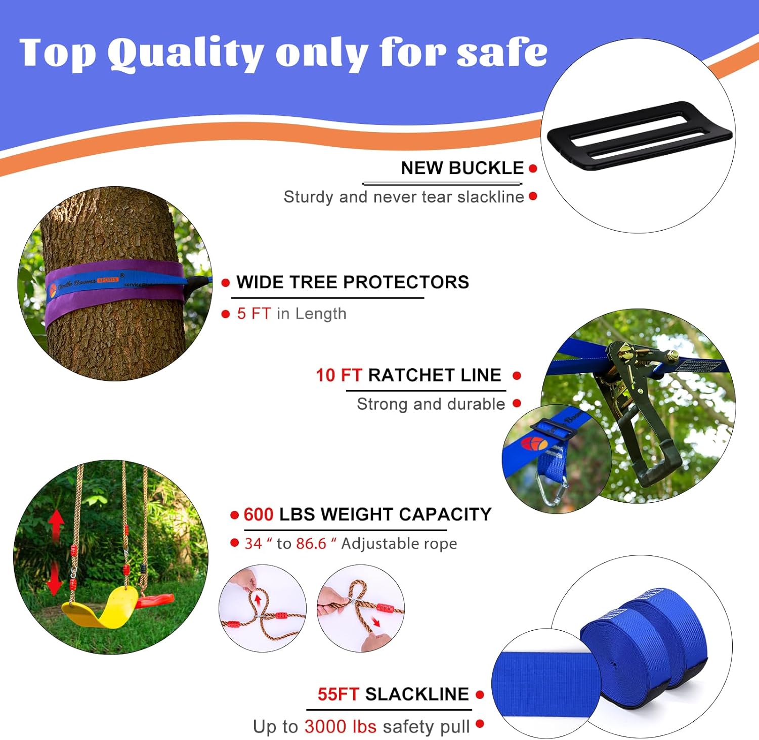 2x65 FT Ninja Warrior Obstacle Course for Kids with 13 Ninja Accessories - 600lbs Weight Capacity, Slackline with Swing Seat, Disc Swing, Ninja Wheel, Rope Ladder, Monkey Bar, Ninja Ring, Arm Trainer