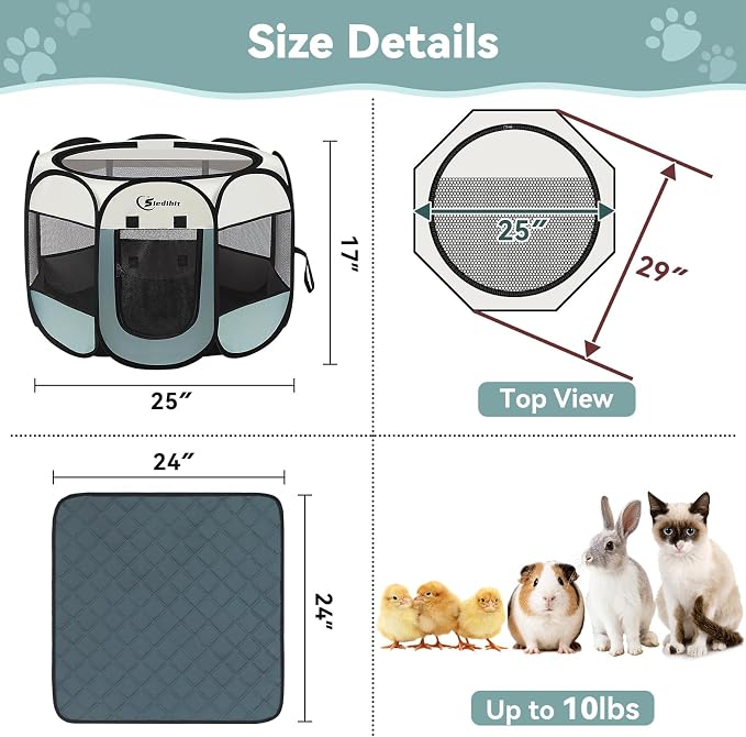 Siedihit Dog Playpen with 2 Washable Pee Pad, Puppy Pet Cat Playpen Small - Image 7