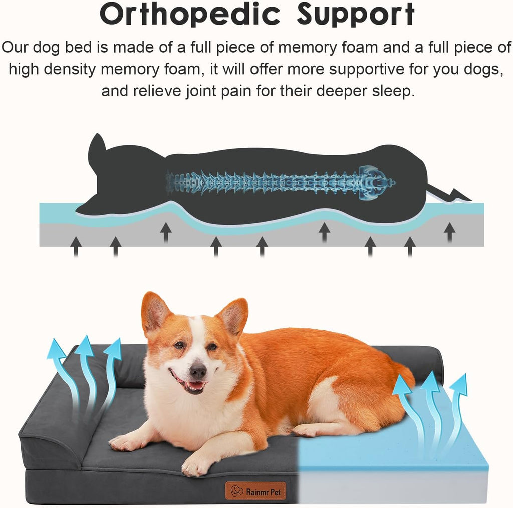 Upgraded Large Dog Bed, 3" Memory Foam with Waterproof Liner, Chew Resistant Microsuede Cover, Removable and Washable, for Indoor, Outdoor, and Car Use, Nonskid Base, 36x27 Inches L Dark Grey