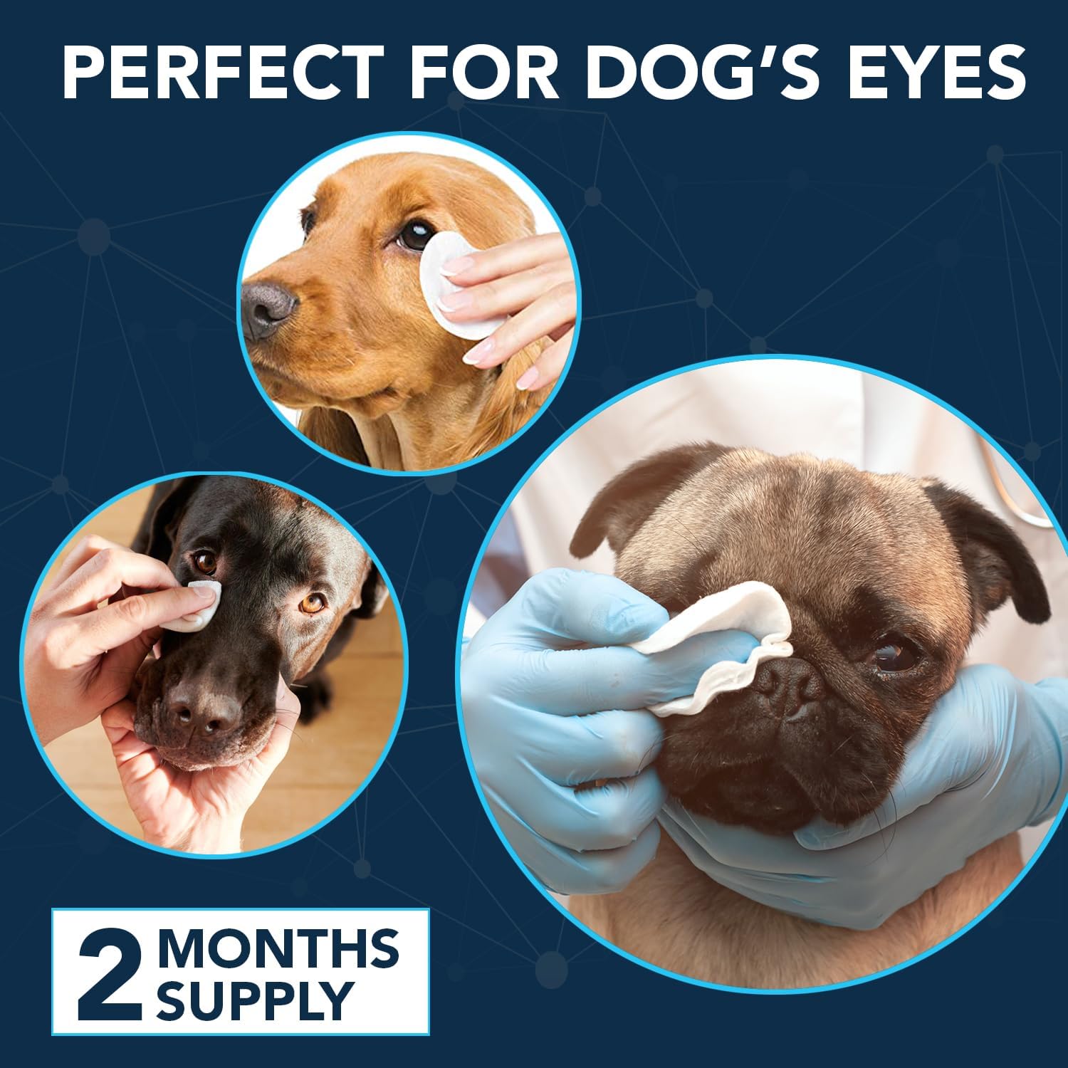 NOVEHA 100PCs Dog Eye Wipes - Tear Stain Remover for Dogs - Formulated with Chamomile and Aloe to Remove Eye Debris, Tear Stains & Eye Discharge - Plant Based, Safe, and Large 5"x5" Unscented Wipes