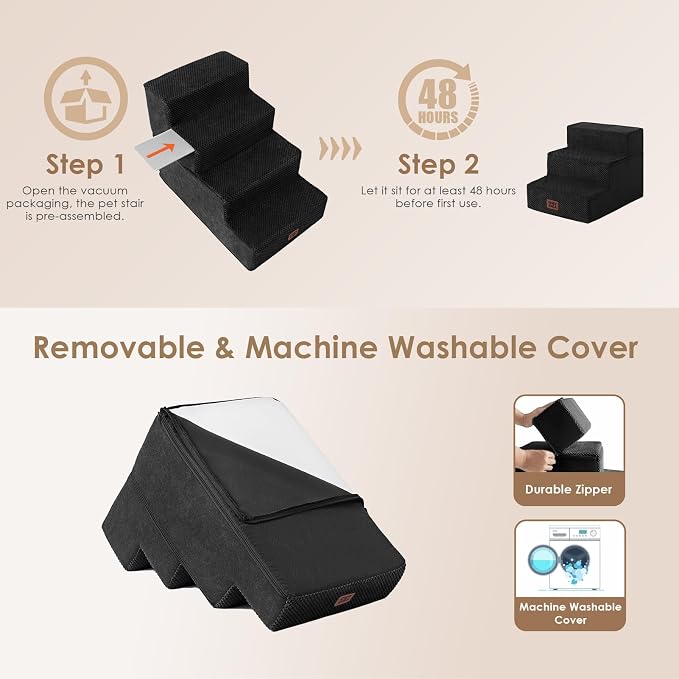 EHEYCIGA Dog Stairs for Small Dogs 13.5" H, 3-Step Dog Steps for Couch Sofa and - Image 5