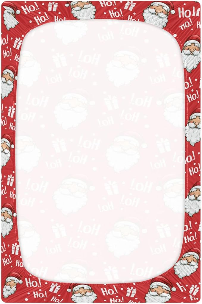 Christmas Santa Hohoho Crib Sheets Soft Breathable Fitted Baby Playard Sheets Mattress Cover for Girl Boy, 39" x 27" x 5"
