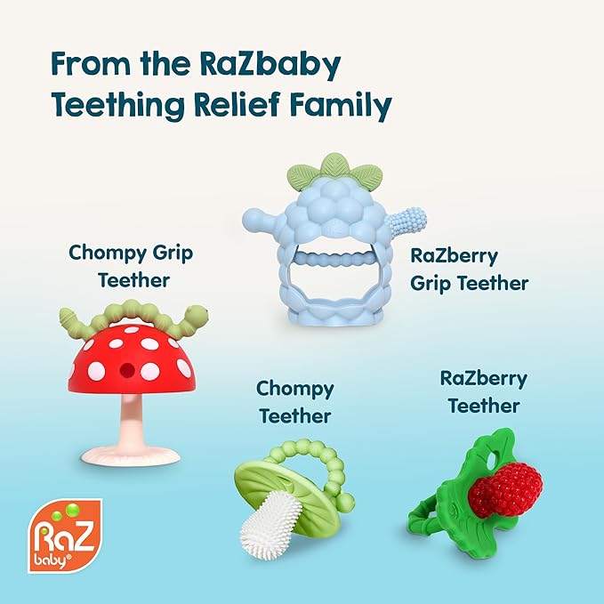 RaZbaby Bites Silicone Baby Teething Toy – Sensory Toy with Textured BerryBumps for Teething Relief, Easy-to-Hold Fruit Shape, BPA-Free, Soothes Front & Back Teeth – Gift for Babies, 3 Months+, Red