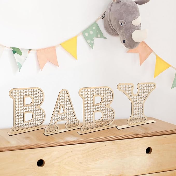 4 Pcs Rattan Wood Baby Letters - Boho Nursery Decor for Baby Shower | Rustic Alphabet Letter Home Decoration for Newborns & Birthday Gifts | Perfect Table Centerpiece for Toddler Girls & Boys