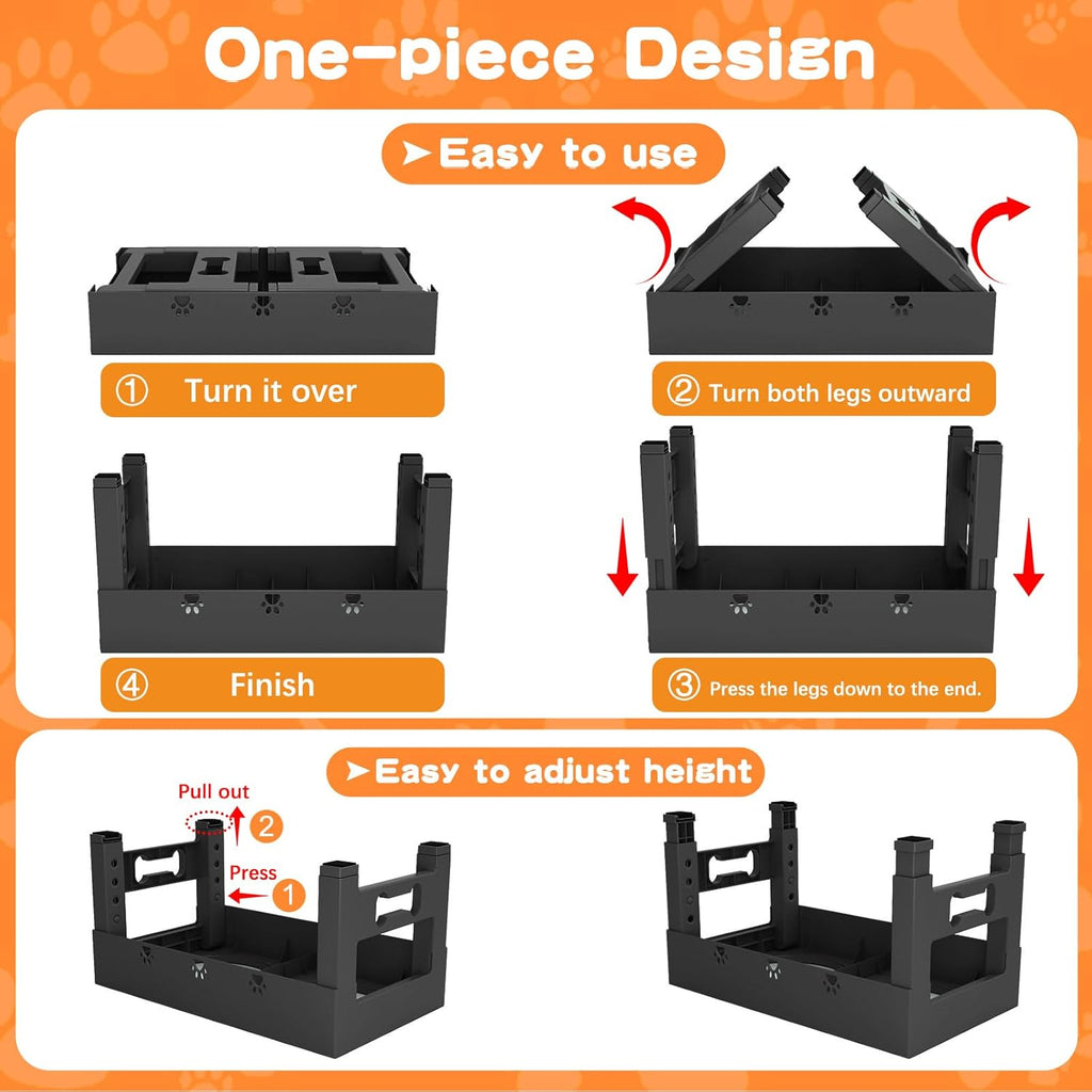 Elevated Dog Bowls with 2 Stainless Steel Bowls, Raised Dog Food Bowl Stand 5 Height Adjustable (3.1", 9", 10", 11", 12") Non-Slip Feeder Station Set for Medium and Large Dogs - Black