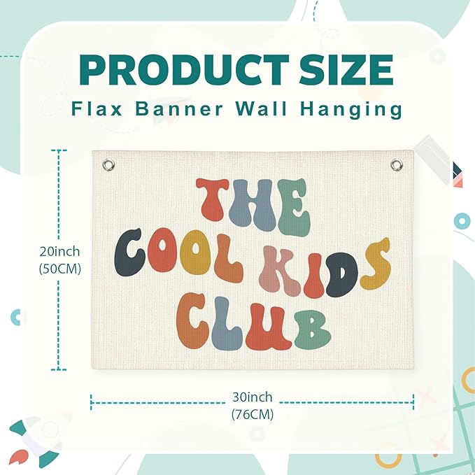 Lacama Reading Corner Decor for Classroom，The Cool Kids Club Linen Banner，Playroom Decor Kid Banner Flag，Boys Room Wall Decor，Toddler Bedroom Decor Flags for Bedroom，Nursery 30x20