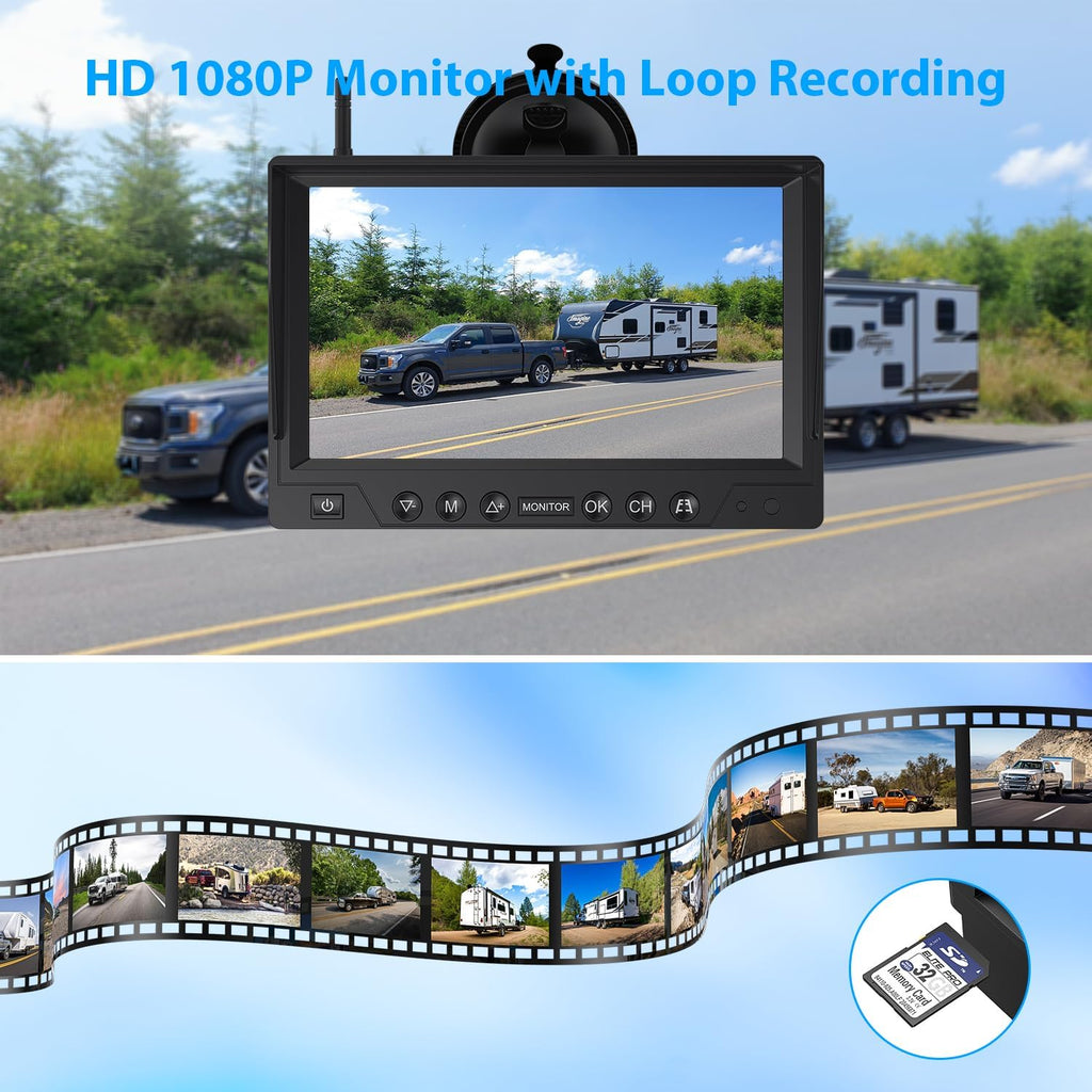 2 Magnetic Solar Wireless Backup Camera HD 1080P 9" DVR Monitor, Solar Rechargeable RV Backup Cameras Wireless System for Hitching Gooseneck Horse Trailer Fifth Wheels RVs Trucks BL902