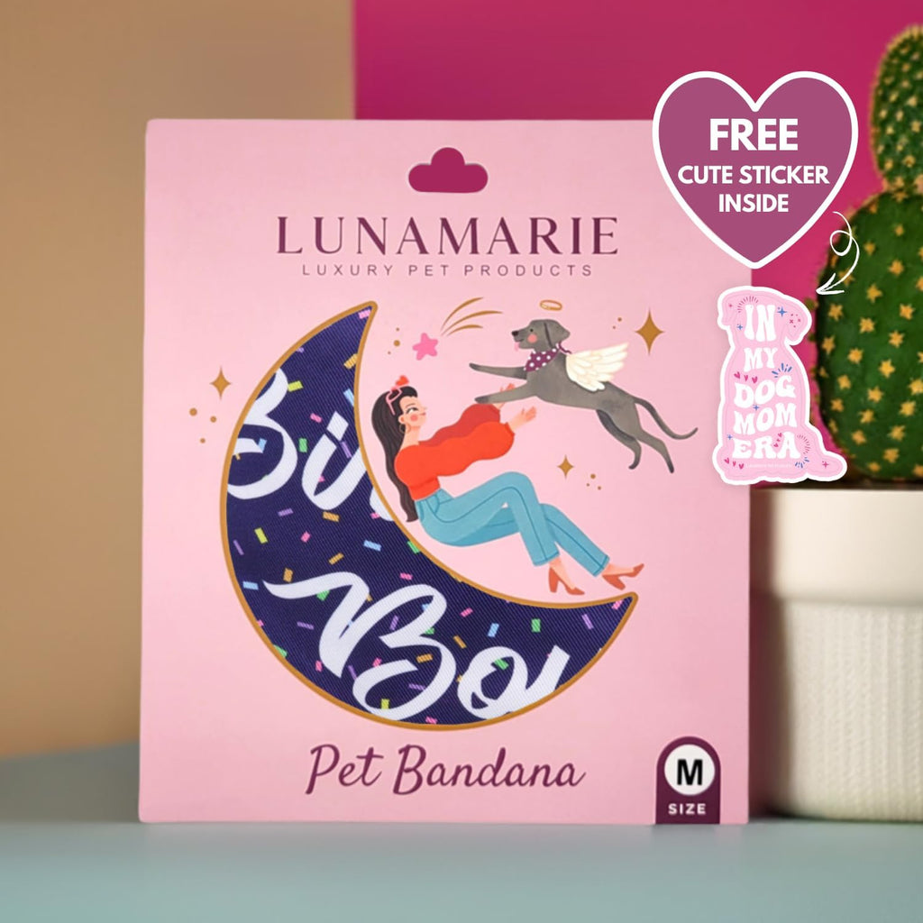 LunaMarie - Luxury Pet Birthday Bandanas -Premium & Silky Poly Fabric | 100% Handmade | Custom Shape Dual Layered (Birthday Boy, Medium)