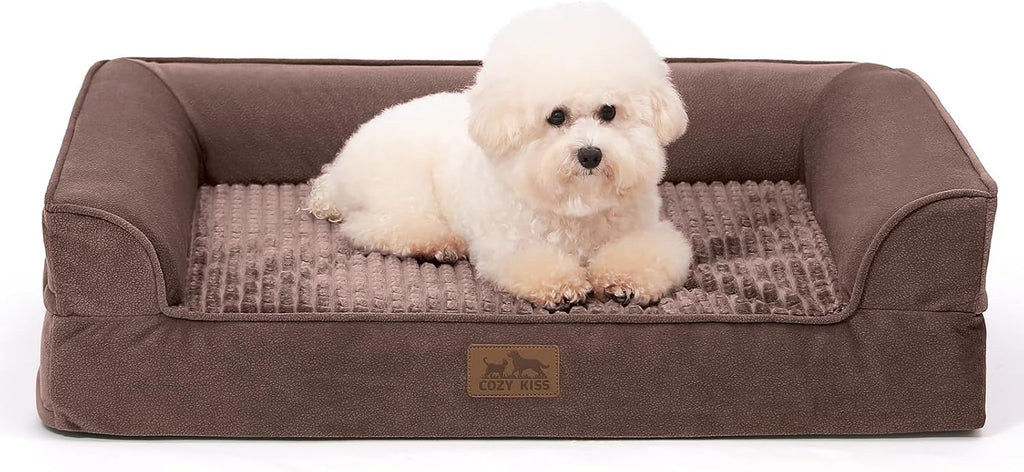 Orthopedic Dog Beds for Medium Size Dog, Pet Couch for Dog Cat, Supportive Foam Bolster Sofa with Waterproof Lining Cover, Anti-Slip, Comfort, Washable, 30x20x7.5 in, U Shape, Brown