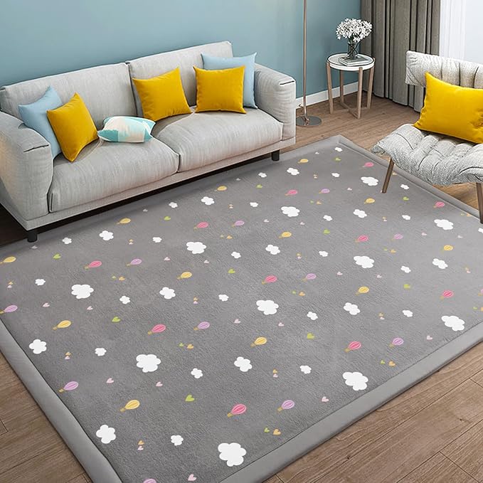 N&V 1.25" Thick Baby Play Mat with Non-Slip Backing,Large Foam Padded Play Area Rug Coral Velvet Crawling mat for Bedroom Dormitory Yoga, Home Decor for Living Room, Nursery 95"×78"