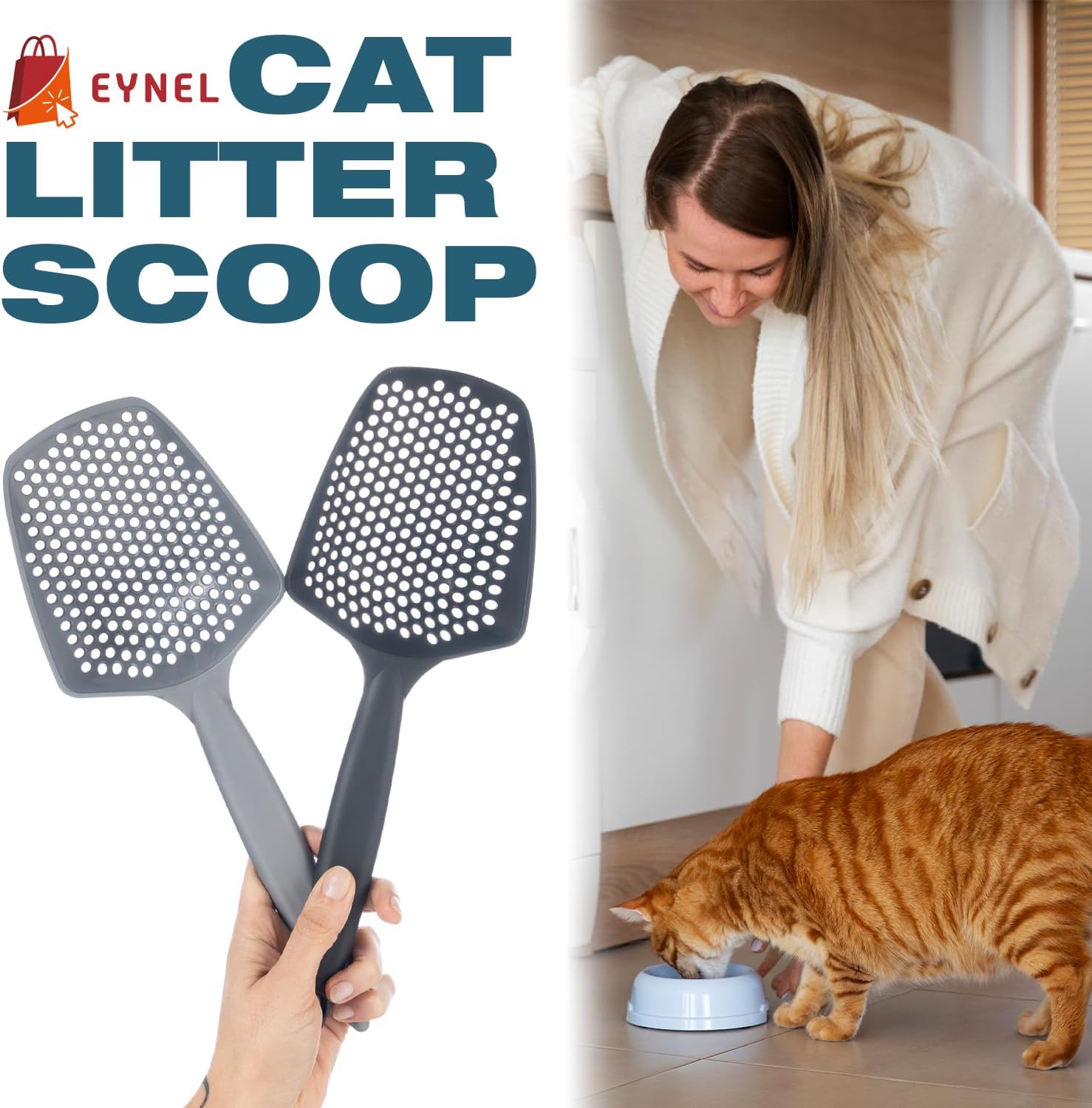 Set of 1 Cat Litter Scoop with Small Holes, Deep Sifting Shovel for Fine Litter, Reptile Terrarium Sand & Rabbit Pooper Lifter, Hanging Handle Poop Scooper (Gray, Set of 1)