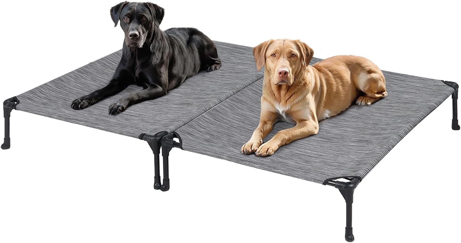 Veehoo 2-Pack Raised Dog Beds - Cooling Portable Pet Cot with No-Slip Feet, Breathable Mesh, Size 42" x 30", Black Silver, CWC1803-L