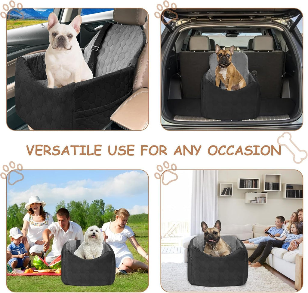 Dog Car Seat for Small/Medium Dogs - Dog Booster Seat with Safety Straps & Non-Slip Base, Travel Pet Car Seat with Storage Pockets, Washable & Removable, Suitable for Dogs Under 35 lbs (Black&Gray)
