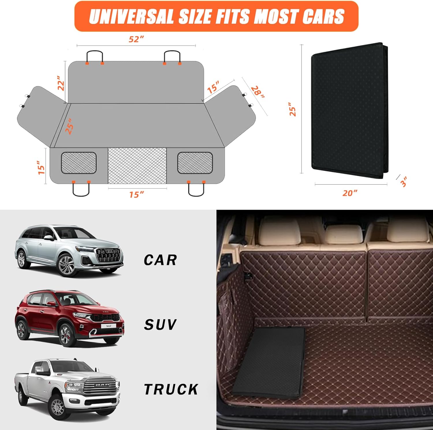 Back Seat Extender for Dogs Hard Bottom, Upgraded 7-Layer PU Leather Dog Car Seat Cover with Support 400lbs, Waterproof Dog Hammock Bed Backseat, Anti-Scratch Pet Seat Extender for Car, SUV, Truck