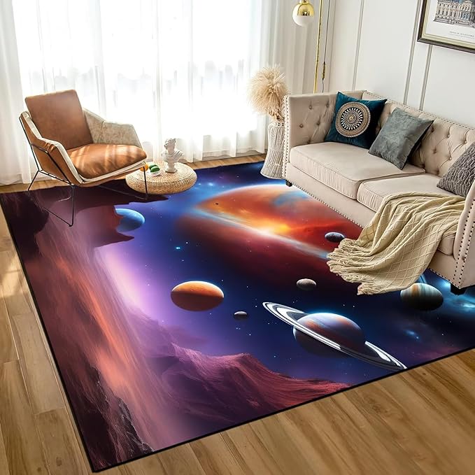 6' x 9' Space Rug for Boys Room Galaxy Rugs Planet Alien Desert Carpet Printed Throw Rugs for Kids Children Living Room,180x275cm