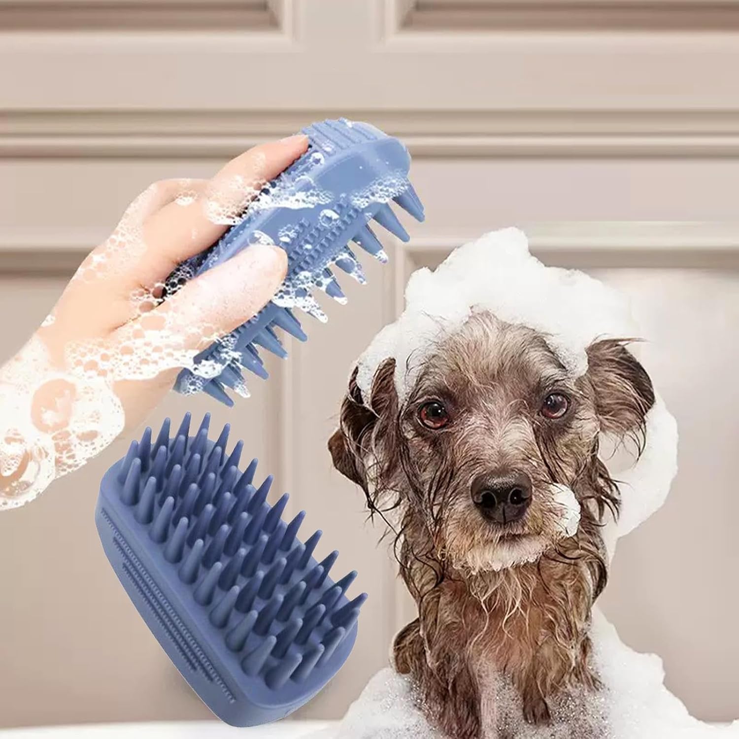 Dog Brush Kit for Grooming Short & Long Haired Dogs & Cats, 4-in-1 Pet Grooming Set with Self-Cleaning Slicker Brush, Deshedding Tool, Shampoo Bath Comb, Massge Comb (Green Black)