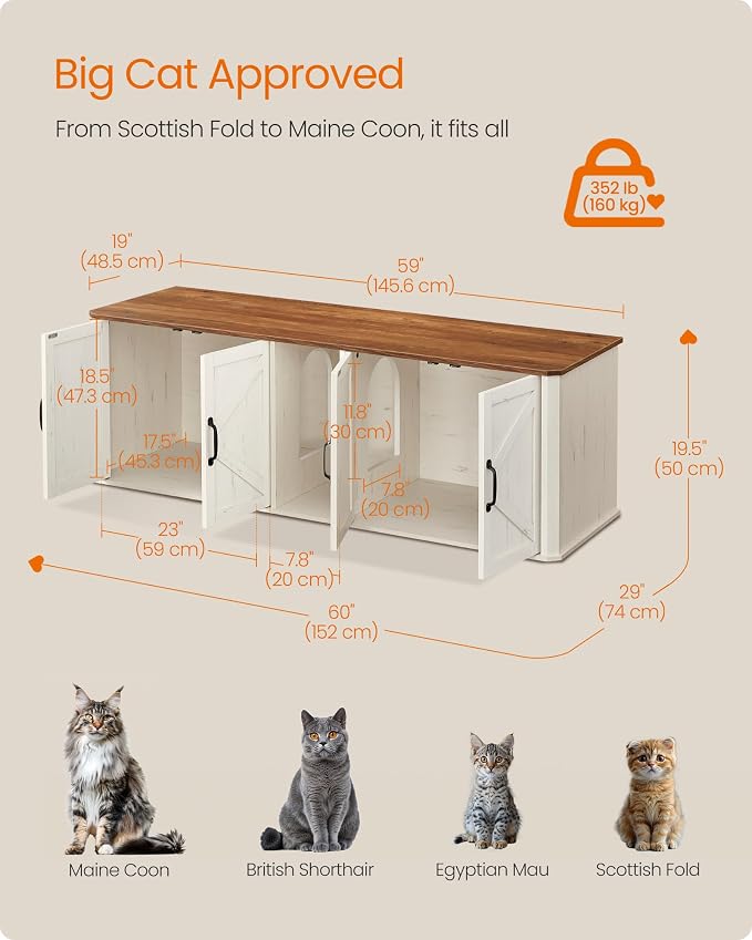 Feandrea Double Cat Litter Box Enclosure, Modern Litter Box Furniture Hidden - Image 5