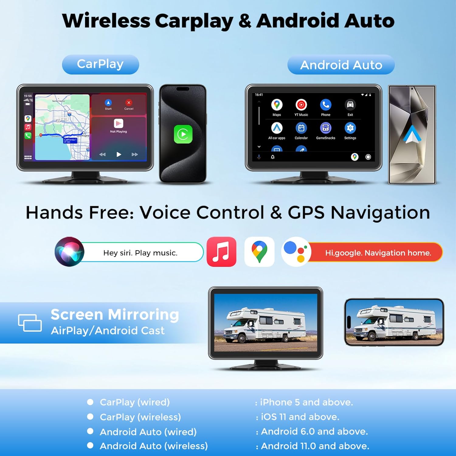HD1080P Wired Backup Camera System with Apple Carplay & Android Auto,10'' Touch Screen Monitor, 2 Rearview Reverse Cameras, Night Vision, IP68-rated Backup Camera for Trucks, RVs, Trailers