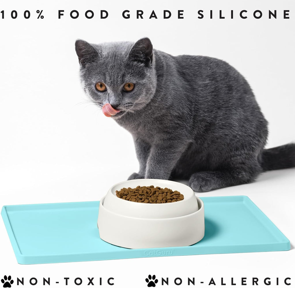 CatGuru Cat Food Mat, Small & Large Pet Feedingd Mat, 100% Waterproof Cat Mats for Food and Water, Silicone Mats for Pet Bowls, Non-Slip Placemat for Water Bowl or Fountain (Small, Aruba)