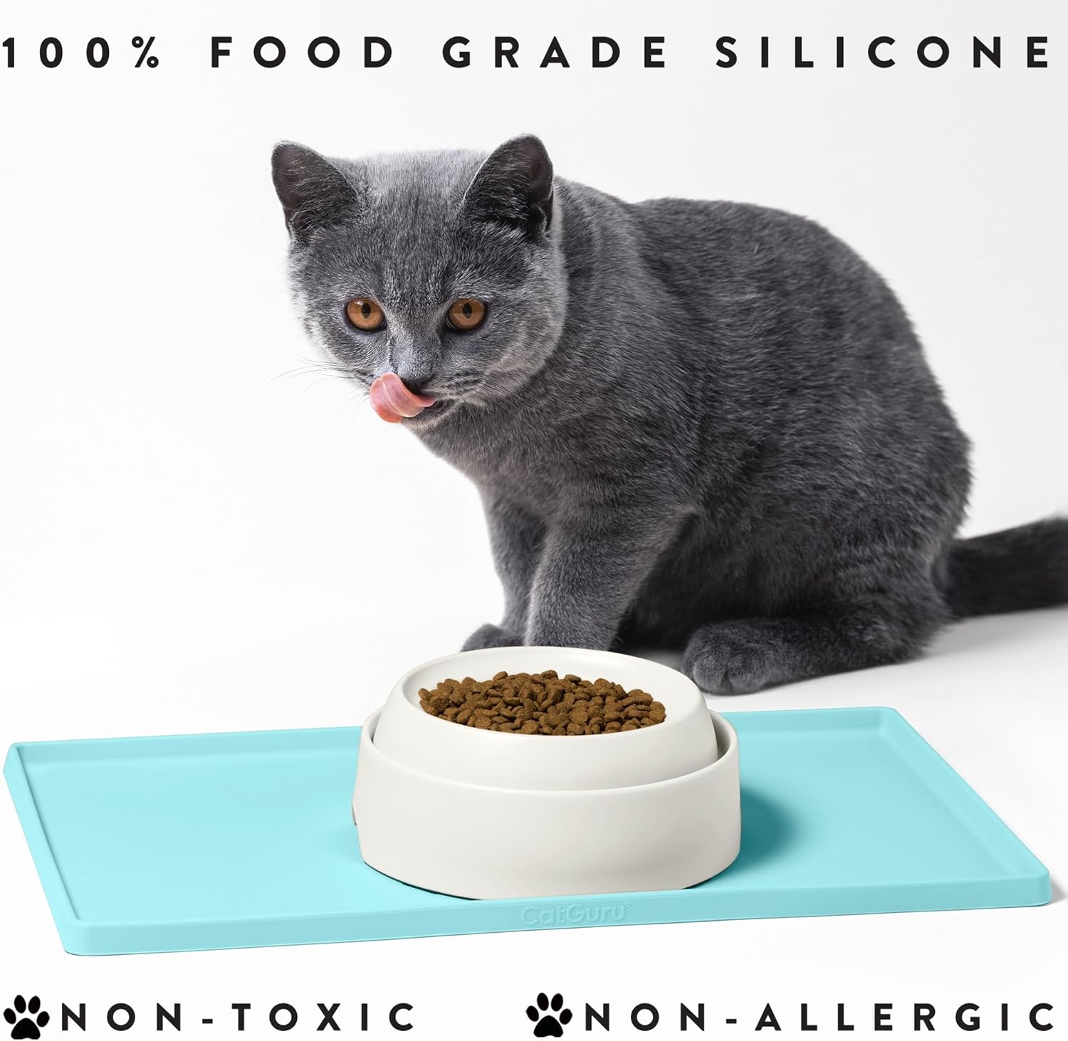 CatGuru Cat Food Mat, Small & Large Pet Feedingd Mat, 100% Waterproof Cat Mats for Food and Water, Silicone Mats for Pet Bowls, Non-Slip Placemat for Water Bowl or Fountain (Small, Aruba)