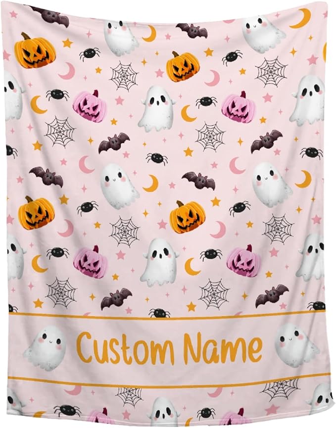 Custom Halloween Ghost Blanket | Personalized for Boys Girls | Plush Cozy Name Blanket | Halloween Decor Gifts | 60"x80"-Adults/Twin Size