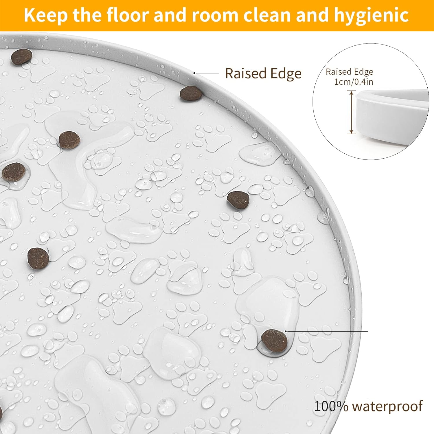 KPWACD Pet Placemat for Dog and Cat, Anti-Slip Waterproof Dogs Feeding Bowl Mat Prevent Food and Water Overflow, Silicone Puppy Dish Mats Suitable for Small Medium Big Pets, White, 24" * 16"