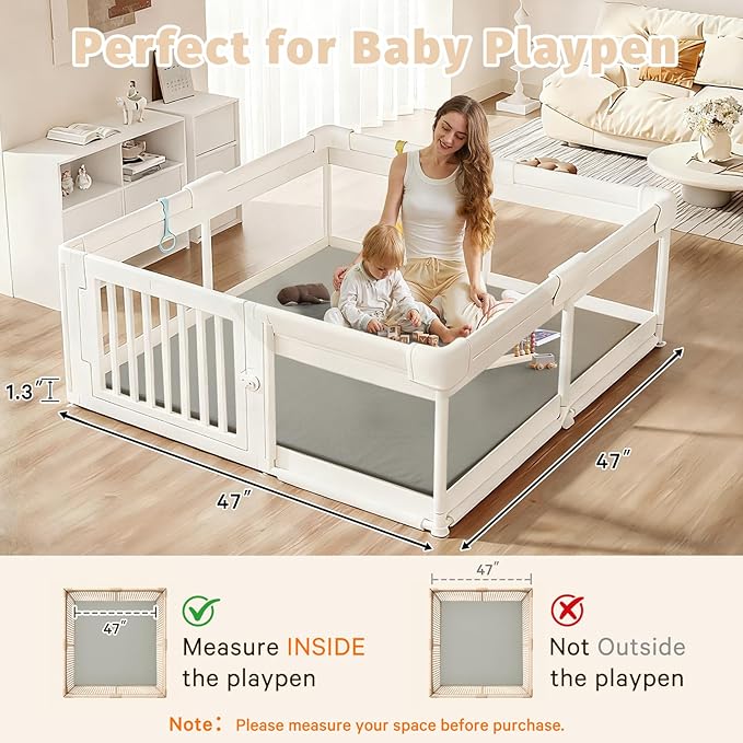 Baby Play Mat for Floor Tummy Time Mat Nursery Muscle Area Rug Playroom Rug Tatami 47"*47" Memory Foam 1.3" Thick Crawling For Babies,Toddlers, Infants, Kids,Floor(Grey)