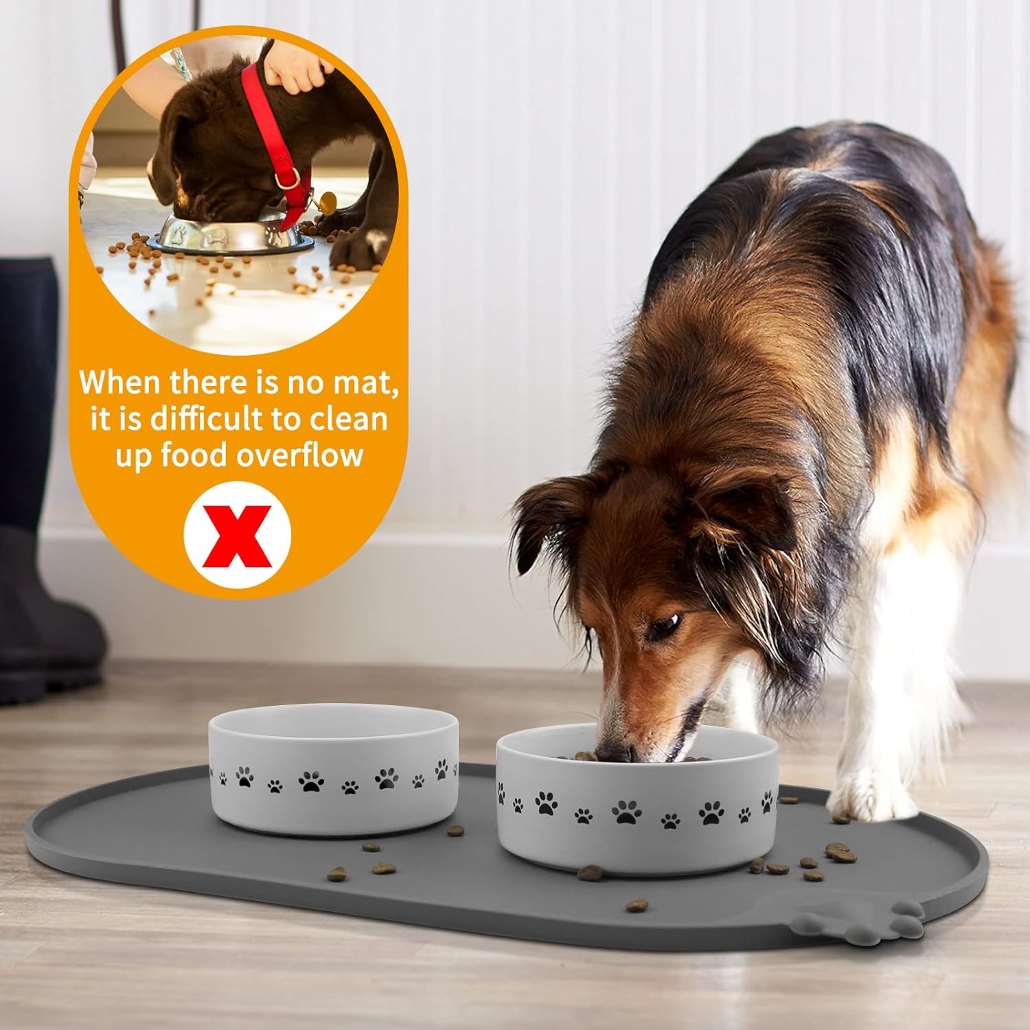 KPWACD Pet Placemat for Dog and Cat, Waterproof Silicone Dogs Feeding Bowl Mat Prevent Food and Water Overflow, High-Lips Puppy Dish Mats Suitable for Small Medium Big Pets, White, 24" * 16"