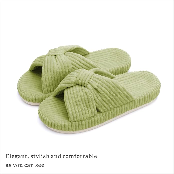Chantomoo Slippers for Women Memory Foam House Bedroom Corduroy Bow Crossbands Slipper Shoes Comfy Trendy Gift Slippers