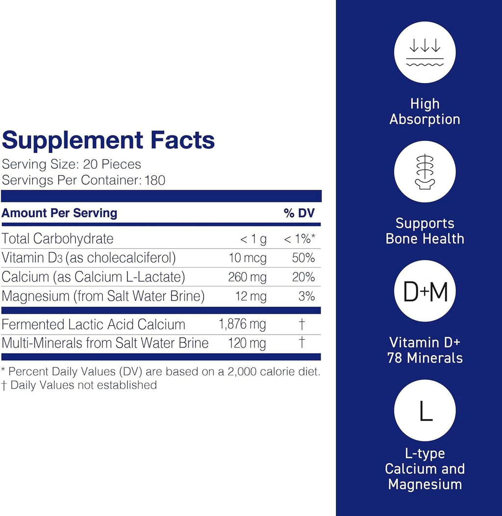 Mineral L-Cal Calcium with Vitamin D3, 12 Month Supply, Water Soluble Ball Format with Magnesium & Minerals, Fast Absorbing Calcium Magnesium D3 Supplement, 3,600 Balls per Bottle, 360g, Pack of 2