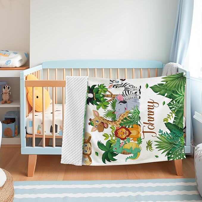 Personalized Baby Blanket with Name, Customized Blanket for Newborn Boys Girls, Woodland Animals Flannel Baby Name Blanket with Dotted Backing, Receiving Swaddle, Gifts for New Parents(47"x60)