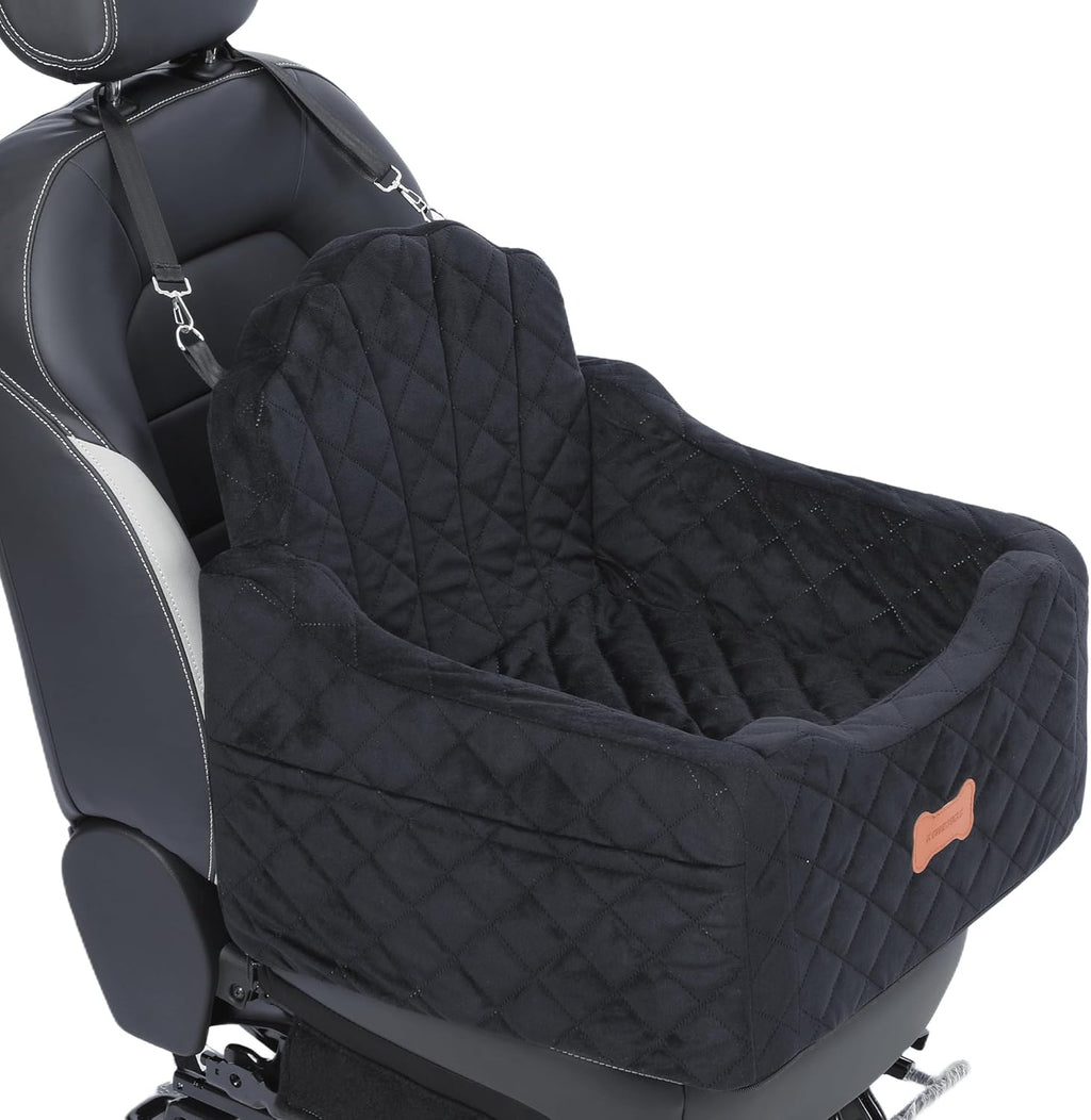 Dog Car Seat for Small Dogs Under 30lbs, Detachable Washable Pet Booster Seat with Safety Belt & Storage Pockets, Travel Car Bed, Black