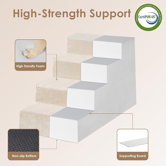 EHEYCIGA Dog Stairs for Bed 20" H, 4-Step Extra Wide Dog Steps for High Bed - Image 3