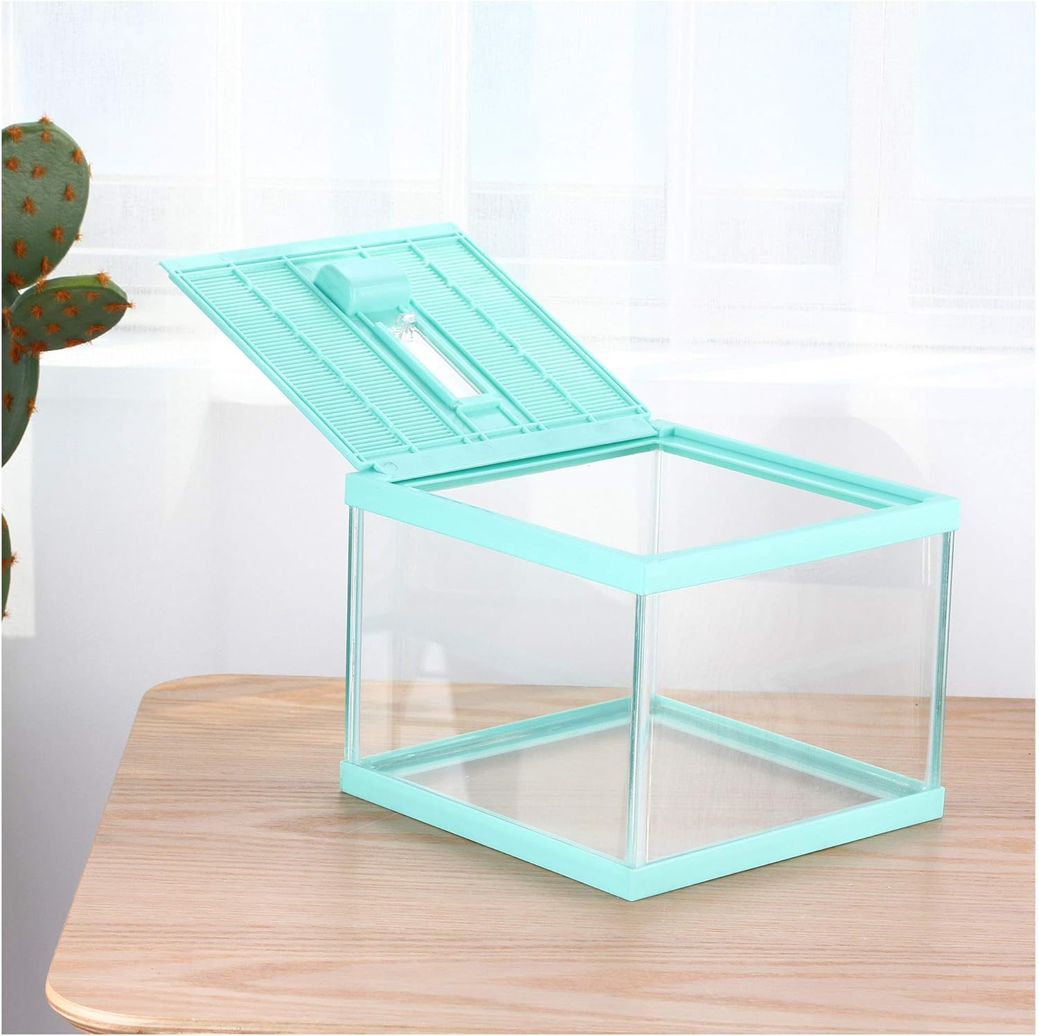 crapelles Reptile Terrarium Tank, Snail Jumping Spider Enclosure, Tarantula Insect Pet Box, Vivarium Tank for Hermit Crab Cricket Gecko Frog, Small Tortoise Habitat Cage (7.8x7.8x5.9 Inches) Green