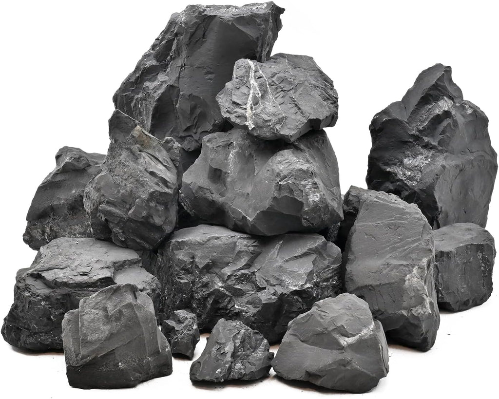 Unocho Fish Tanks Stone 20LB Natural Black Slate Rocks for Aquariums Decorative Aquascaping Stone for Reptile Terrariums, Bonsai Gardens & Outdoor 3-9inches(8PCS)