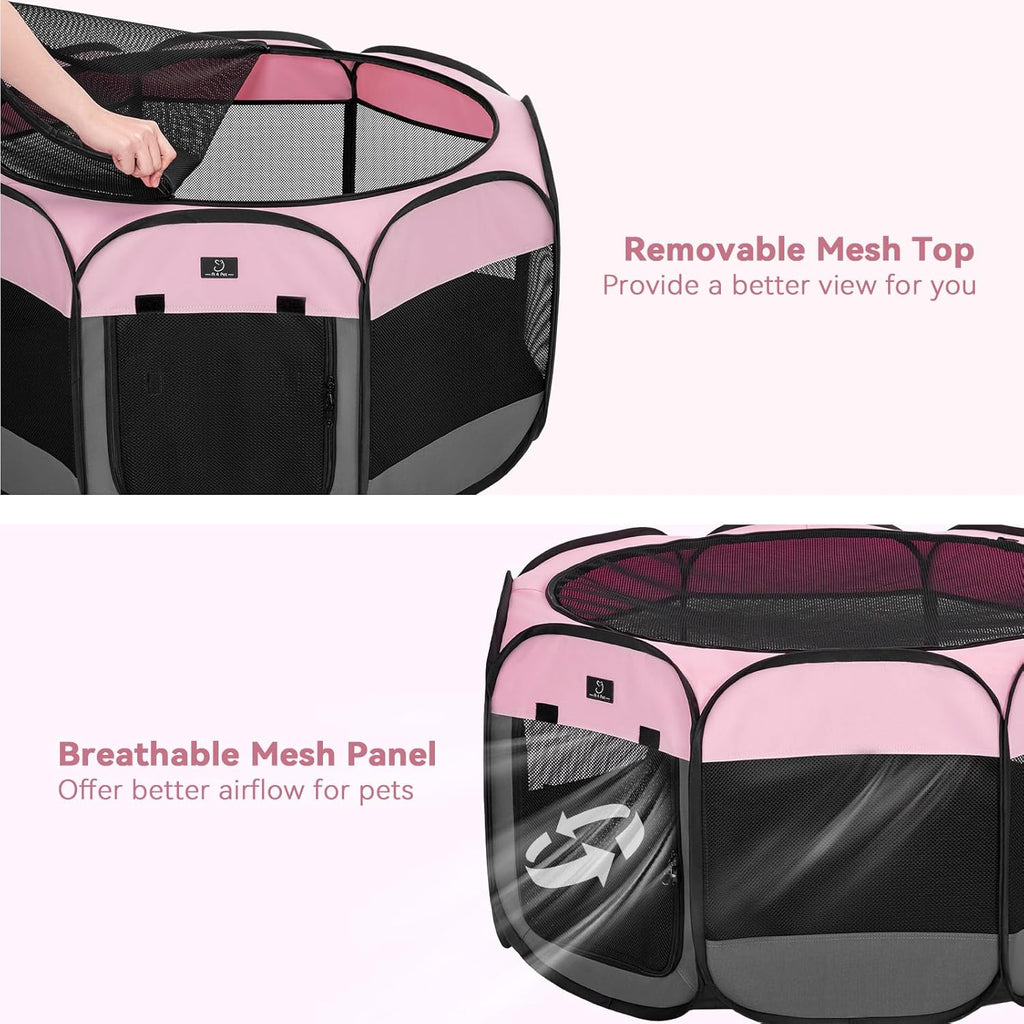 A4Pet Puppy Playpen Indoor, 39.5” Portable Pet Playpen with Bowl, Suitable for Puppies, Kittens, and Small Animals, Removable Zipper & Mesh Panel(16”W × 10”H)