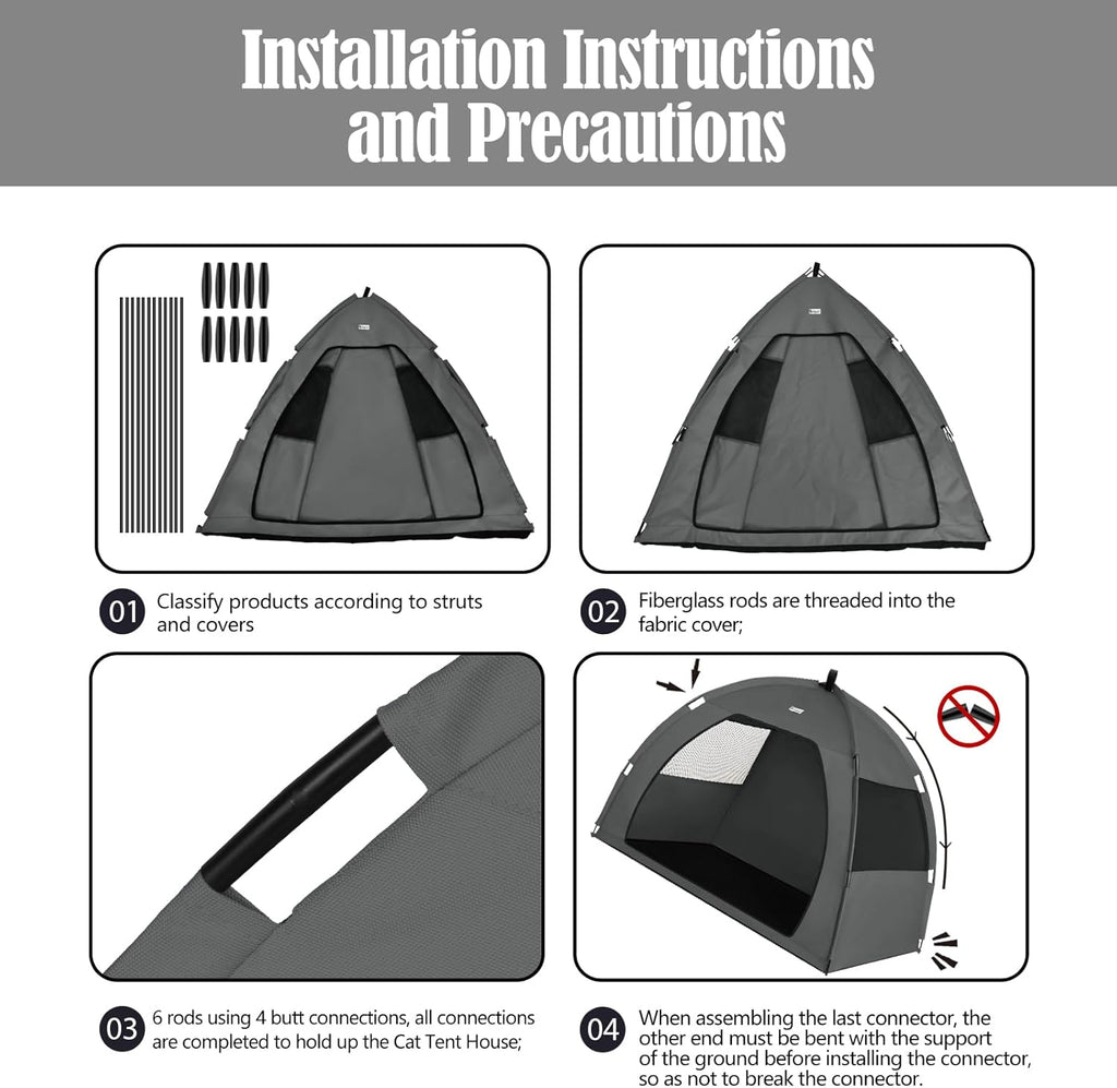 Gray Extra Large Outdoor Cat and Dog Tent House, Waterproof, Washable, Indoor/Outdoor Cave Nest Bed