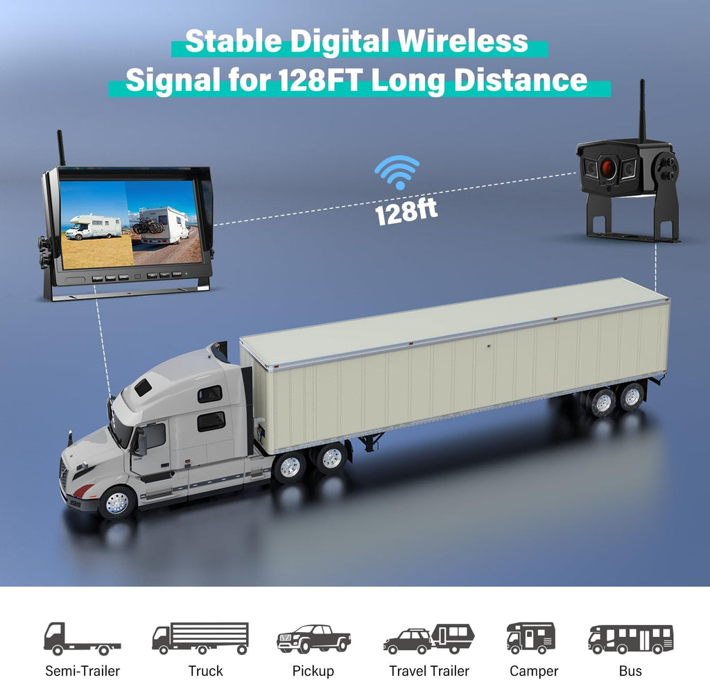 10" Wireless Backup Camera System, HD 1080P Digital Back Up Camera Systems with 10 Inch Quad Split DVR Monitor for Truck, RV, Trailer, W102