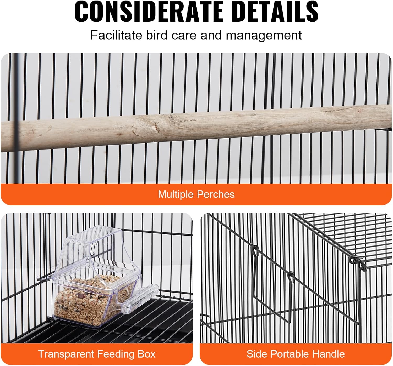 VEVOR 30 Inch Flight Bird Cage, Stackable Bird Cage Parakeet Cage with Slide-Out Tray and Handle, Small Parrots Birdcage for Cockatiels Budgies Conure Macaw Finch Lovebirds Canaries Pigeons