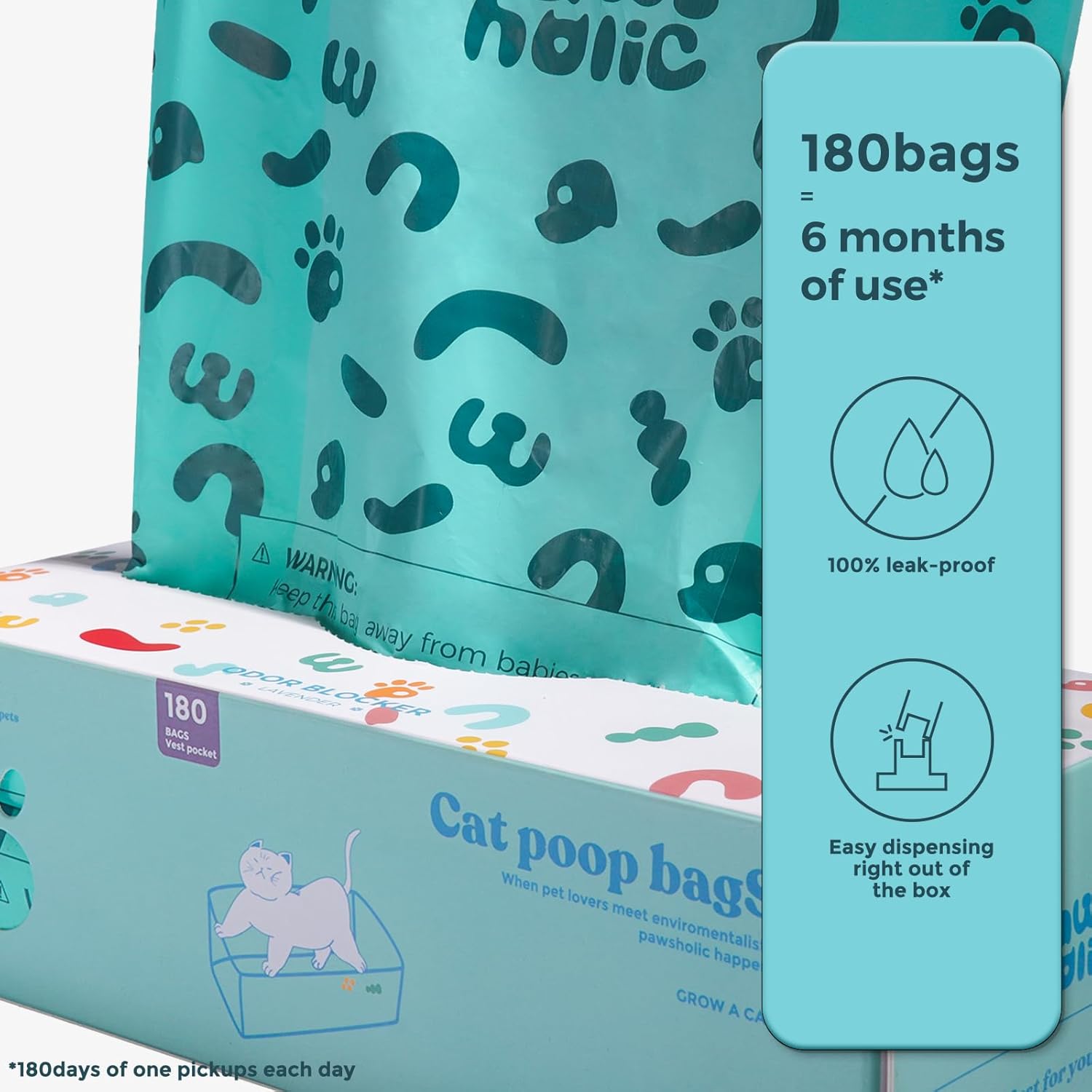Poop Bags for Dog and Cat - Biodegradable 100% Leak-Proof Pet Waste Bags with Handle, 360 Count, Cornstarch Based Extra Thick, for Dog Poop and Cat Litter Disposal (Unscented)