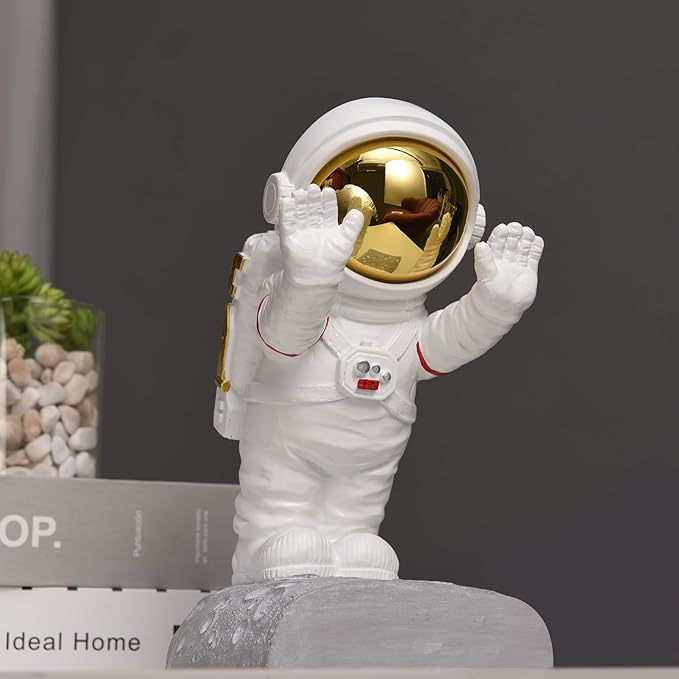 Decorative Space Theme Bookends - Astronaut Resin Bookends with Anti-Slip Base - Sturdy, Fun & Unique Book Holders for Heavy Books (Gold)