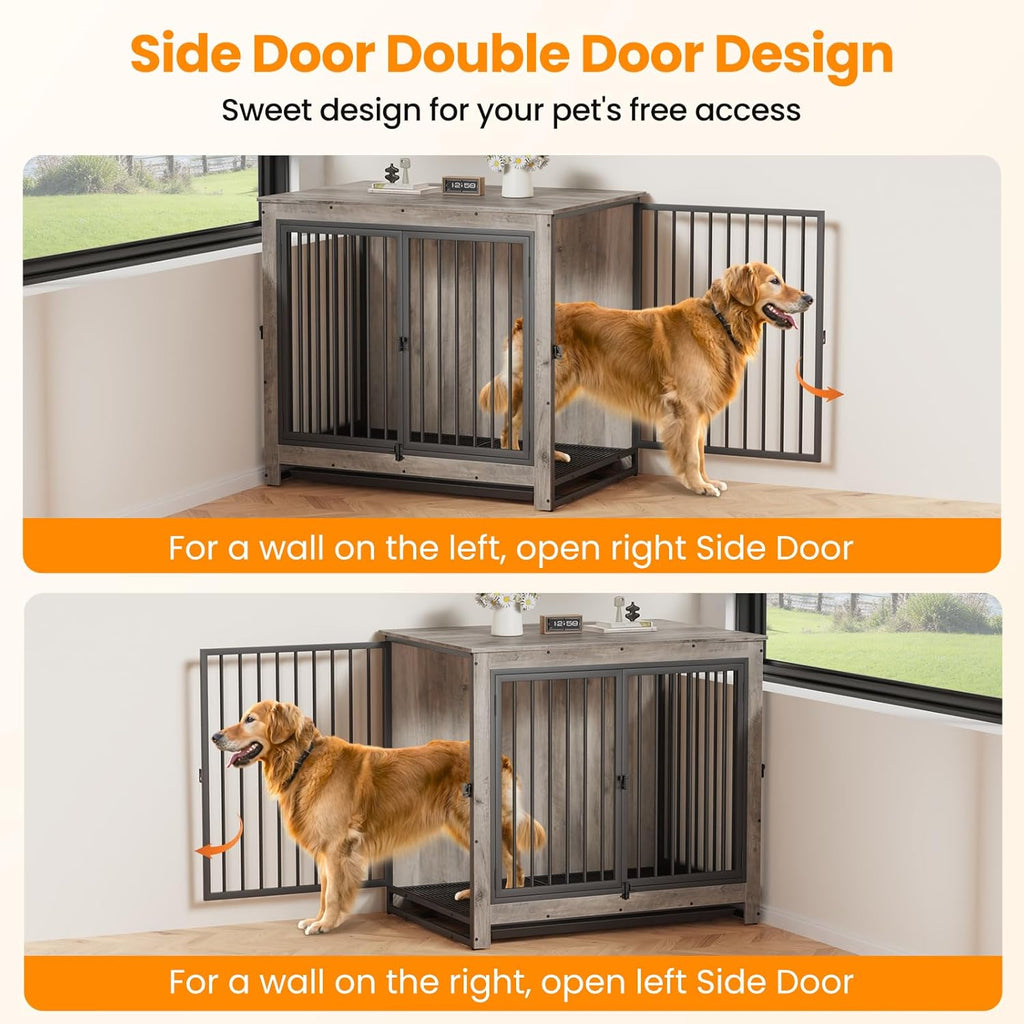 Dog Crate Furniture, Large Dog Crate Furniture, Dog Crate End Table for Large and Medium Dogs, Wooden Cage Kennel Furniture Indoor, Modern Dog Crate with Multi-Purpose Removable Tray
